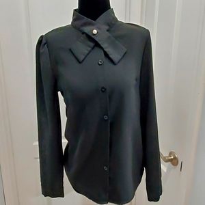 Black Shirt with Faux Pearl Button